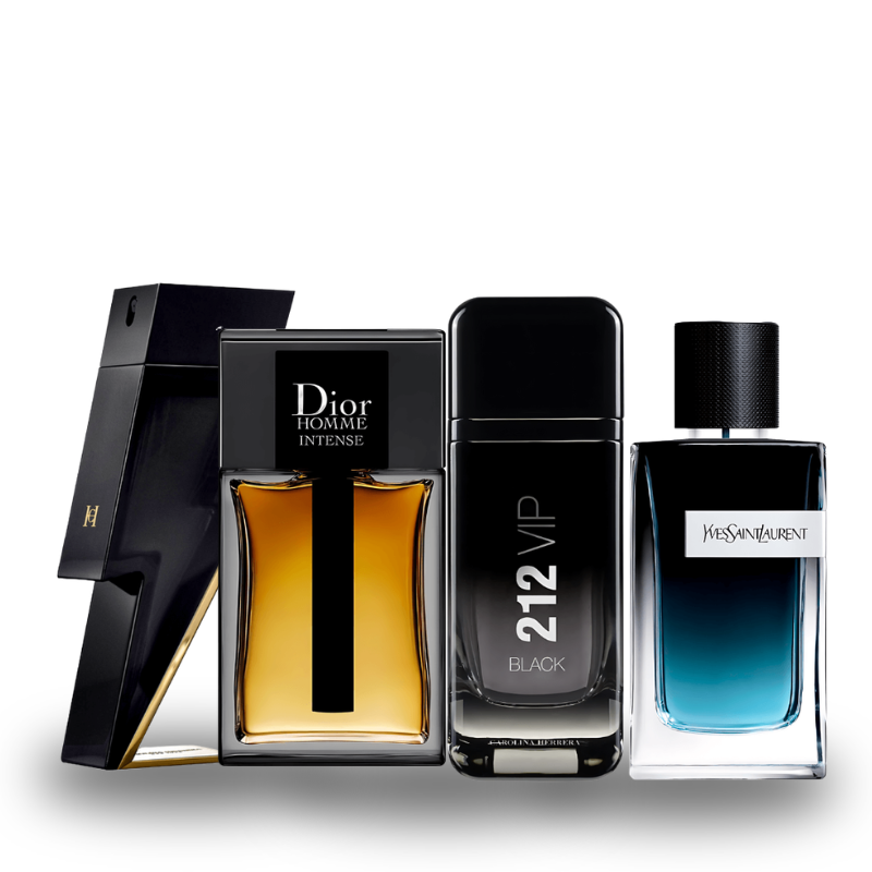 Combo de 4 perfumes Carolina Herrera BADBOY, Dior HOMME INTENSE, Carolina Herrera 212 VIP e Yve Saint Laurent Y MEN 100ml